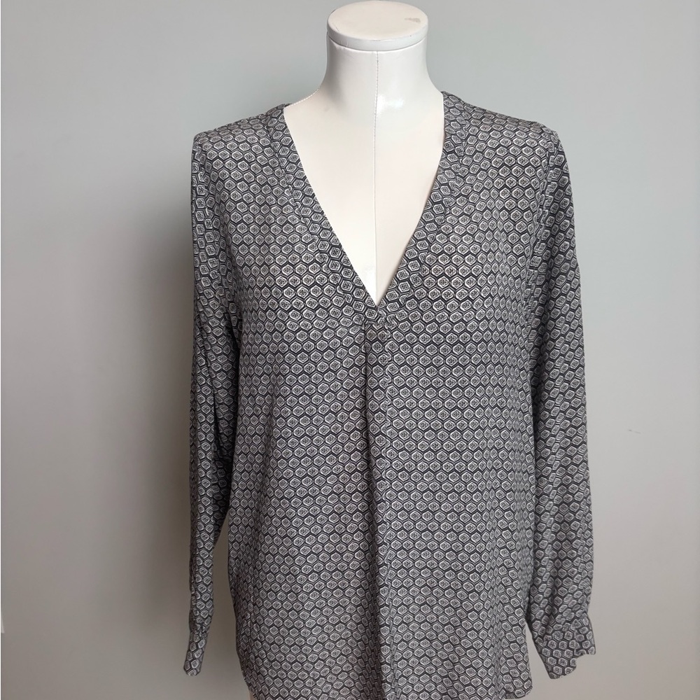 Joie Charcoal Geometric V-Neck Blouse